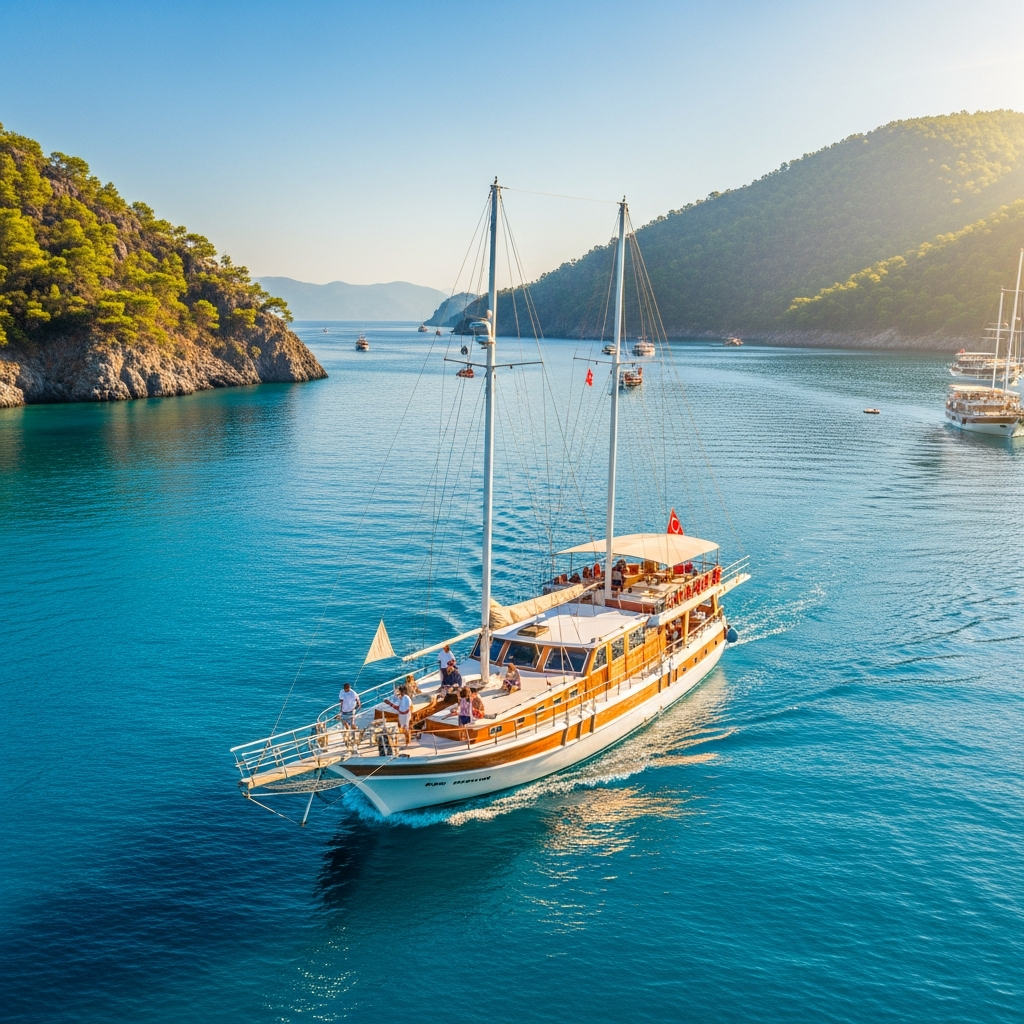 Fethiye'nin muazzam koylarında geleneksel ahşap gulet ile tekne turu