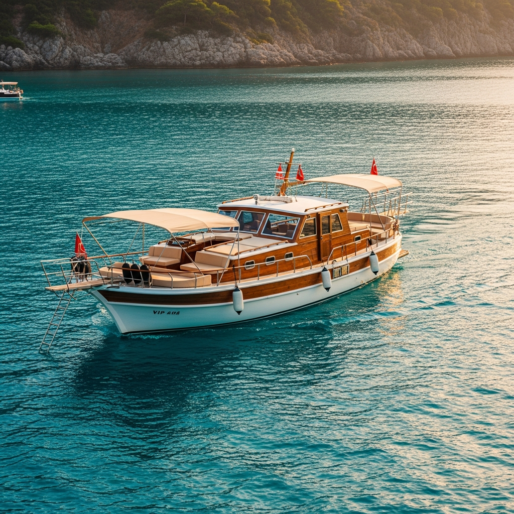 Sadece bir ailenin kiraladığı tenha ve muazzam şık tasarımda küçük VIP ahşap tekne