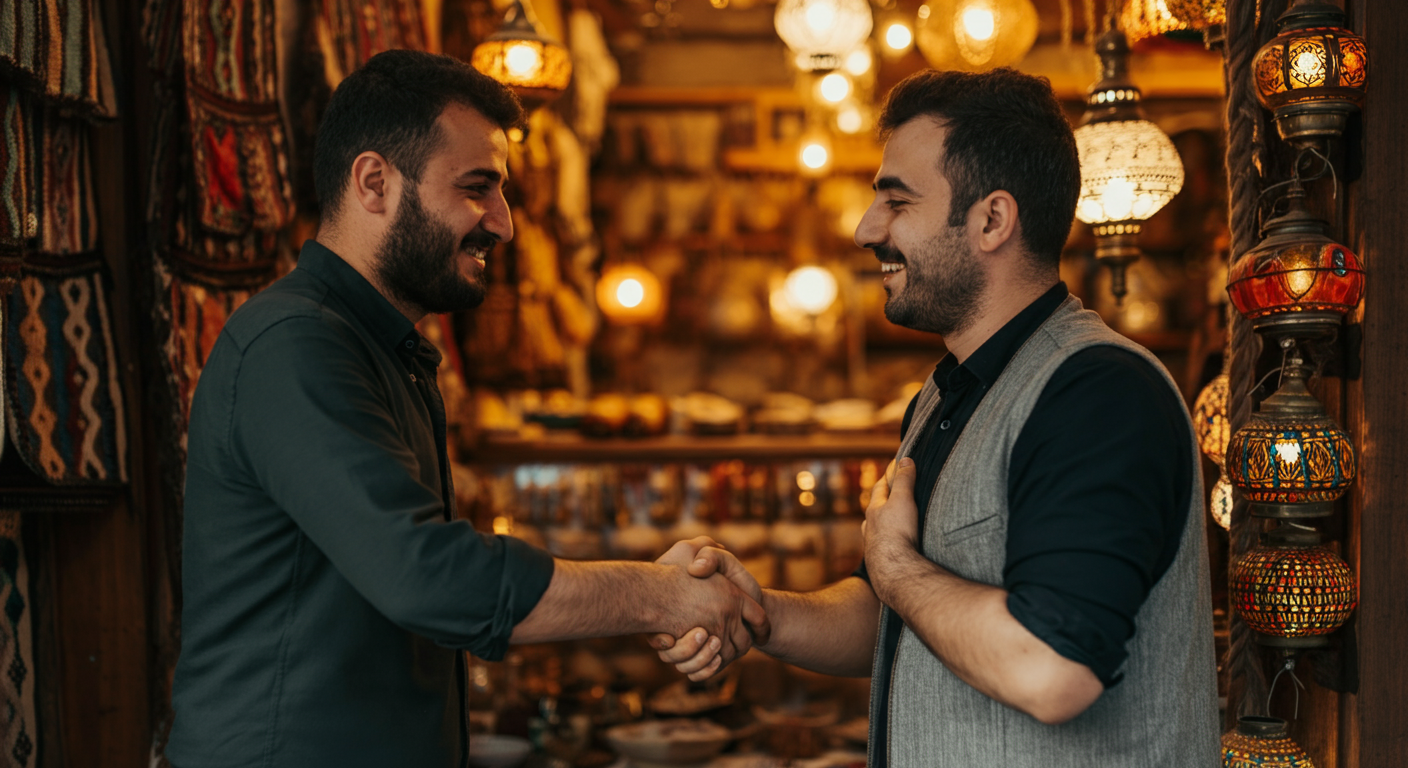 A friendly handshake between a tourist and a local