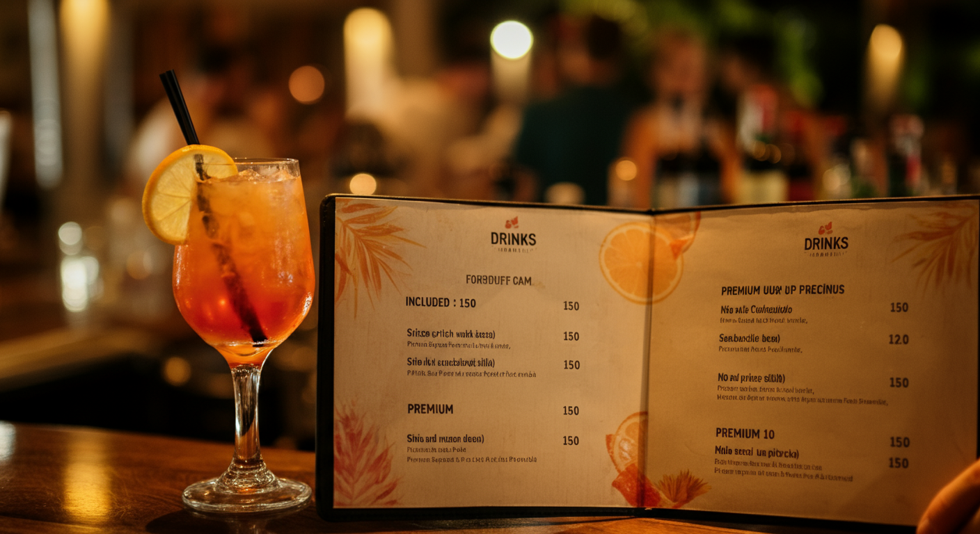 A menu showing extras at a resort, highlighting what might not be included