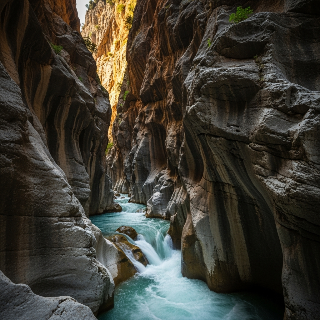 Toros dağlarının sarp kayalarını ikiye yaran Saklıkent kanyonundan fışkıran beyaz tatlı nehir suyu